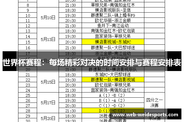 世界杯赛程：每场精彩对决的时间安排与赛程安排表